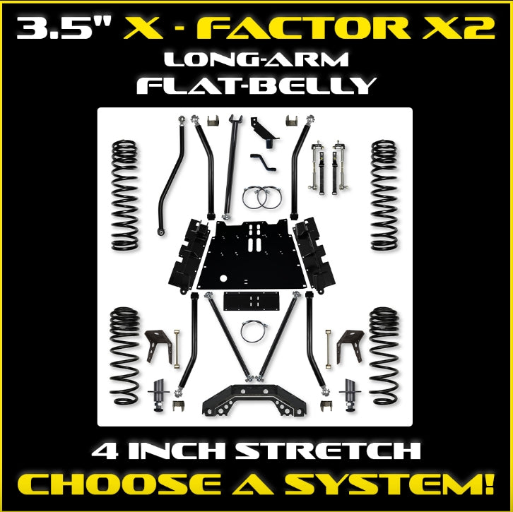 Jeep LJ 3.5" X-Factor X2 Flat Belly Long Arm System - 4 INCH STRETCH