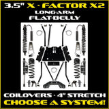 3.5" LJ X-Factor X2 Flat Belly Coil Over Long Arm System W/ 4" Stretch