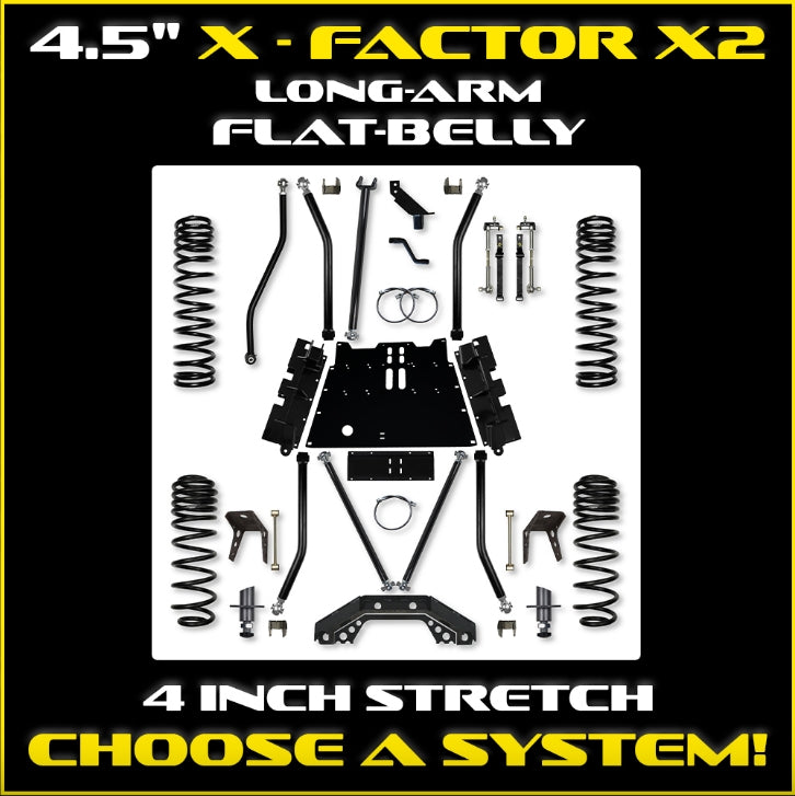 Jeep LJ 4.5" X-Factor X2 Flat Belly Long Arm System - 4 INCH STRETCH