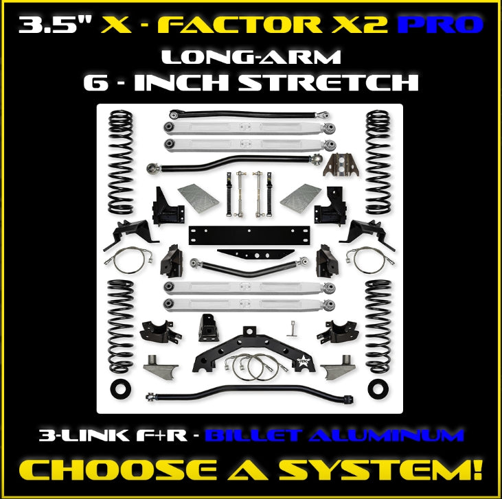 Jeep JK (2DR) 3.5" X - Factor X2 PRO Long-Arm System - 6" Stretch