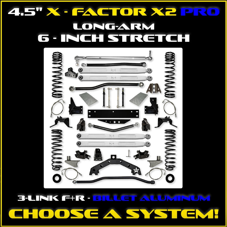 Jeep JK (2DR) 4.5" X - Factor X2 PRO Long-Arm System - 6" Stretch