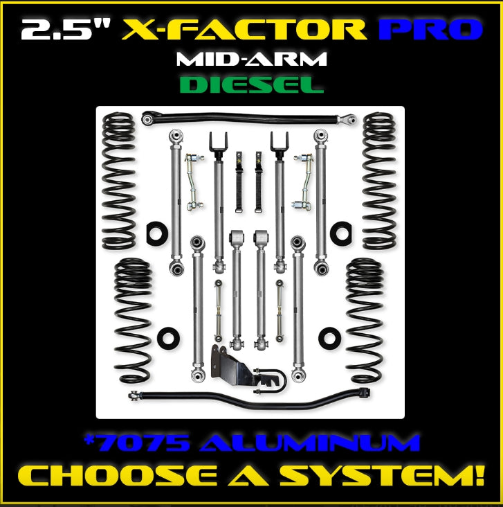 Jeep JLU (4DR) 2.5" Diesel X-Factor PRO Mid-arm System (SPORT/SAHARA)