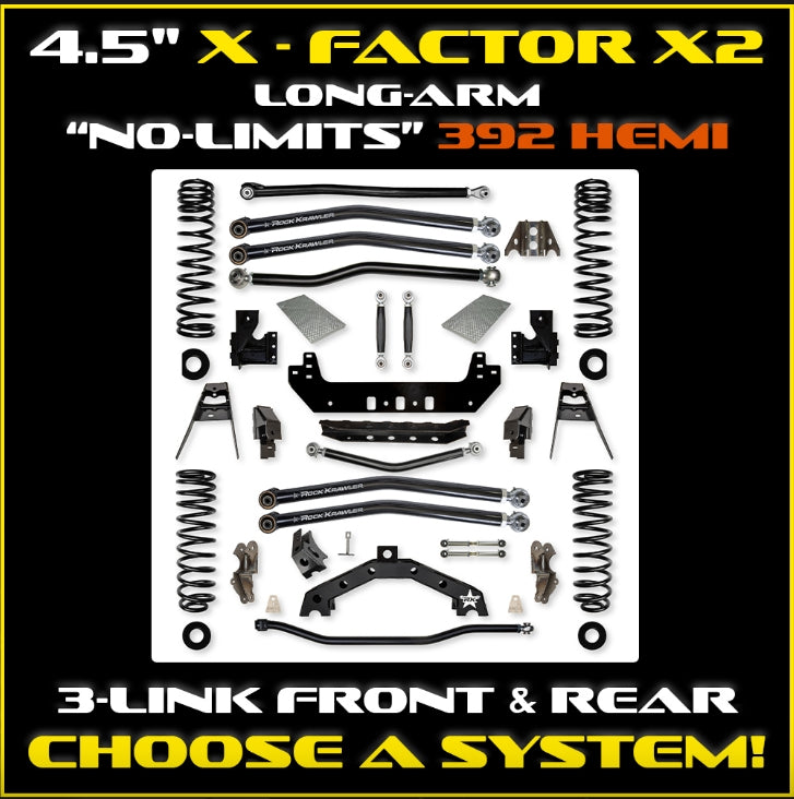 Jeep JLU (4D) 4.5" X - Factor X2 PRO 392 "No-Limits" Long-Arm System (RUBICON)