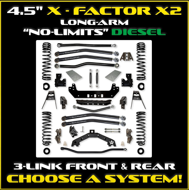 Jeep JLU (4DR) 4.5" X - Factor X2 "No-Limits" Diesel Long-Arm System (RUBICON)